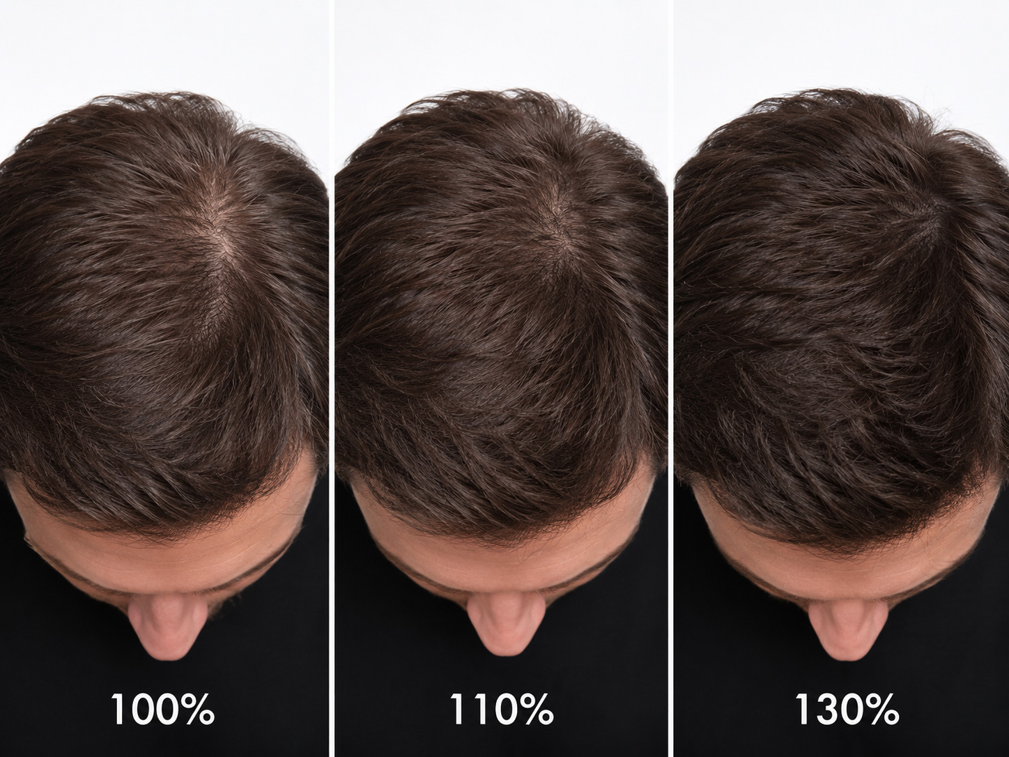 Comparaison densité 100% 110% 130% complément capillaire